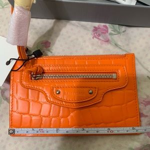 Balenciaga calfskin crocodile embossed Neo classic orange cardholder. BRAND NEW